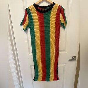 Karan Jamaica open knit small dress. Side slits